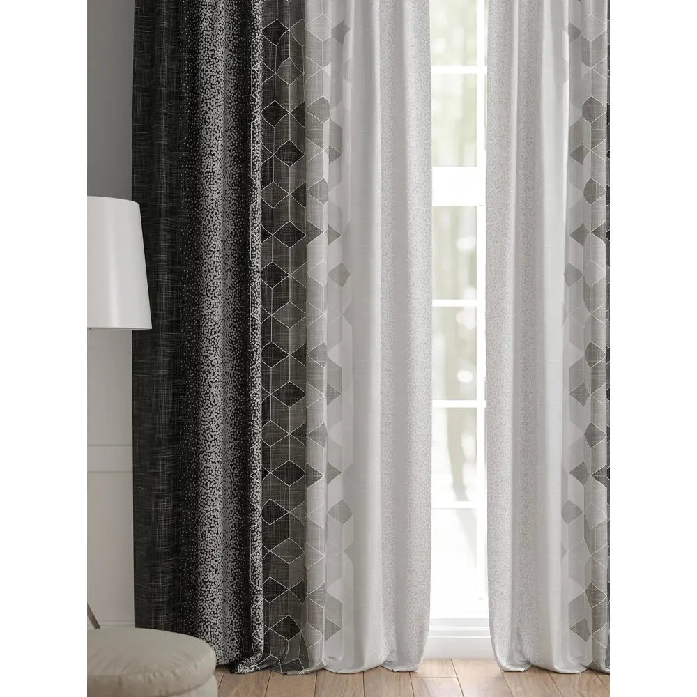 Фото 2 Комплект штор 2 шт на ленте Comfy Way Базовая Коллекция CW521233 150x240 см жаккард цвет черный Фото 2 Комплект штор 2 шт на ленте Comfy Way Базовая Коллекция CW521233 150x240 см жаккард цвет черный