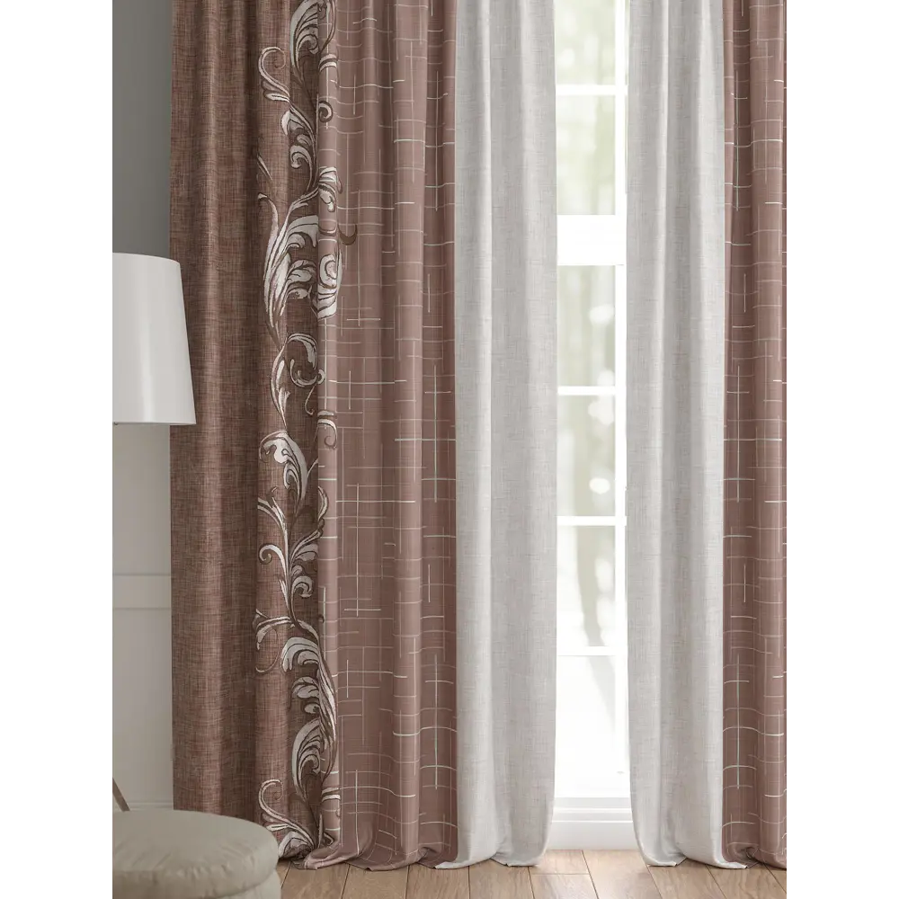 Фото 2 Комплект штор 2 шт на ленте Comfy Way Базовая Коллекция CW521234 150x240 см жаккард цвет коричневый Фото 2 Комплект штор 2 шт на ленте Comfy Way Базовая Коллекция CW521234 150x240 см жаккард цвет коричневый