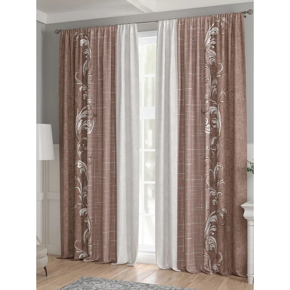Фото 3 Комплект штор 2 шт на ленте Comfy Way Базовая Коллекция CW521234 150x240 см жаккард цвет коричневый Фото 3 Комплект штор 2 шт на ленте Comfy Way Базовая Коллекция CW521234 150x240 см жаккард цвет коричневый