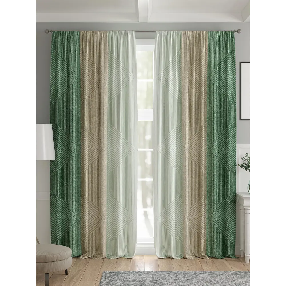 Фото 4 Комплект штор 2 шт на ленте Comfy Way Базовая Коллекция CW521182 150x240 см жаккард цвет зеленый Фото 4 Комплект штор 2 шт на ленте Comfy Way Базовая Коллекция CW521182 150x240 см жаккард цвет зеленый