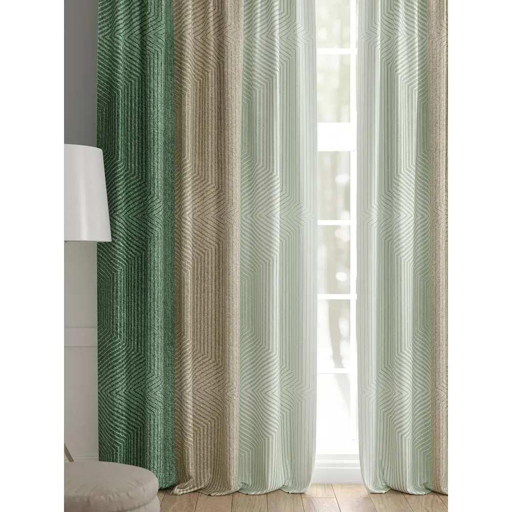 Фото 2 Комплект штор 2 шт на ленте Comfy Way Базовая Коллекция CW521182 150x240 см жаккард цвет зеленый Фото 2 Комплект штор 2 шт на ленте Comfy Way Базовая Коллекция CW521182 150x240 см жаккард цвет зеленый