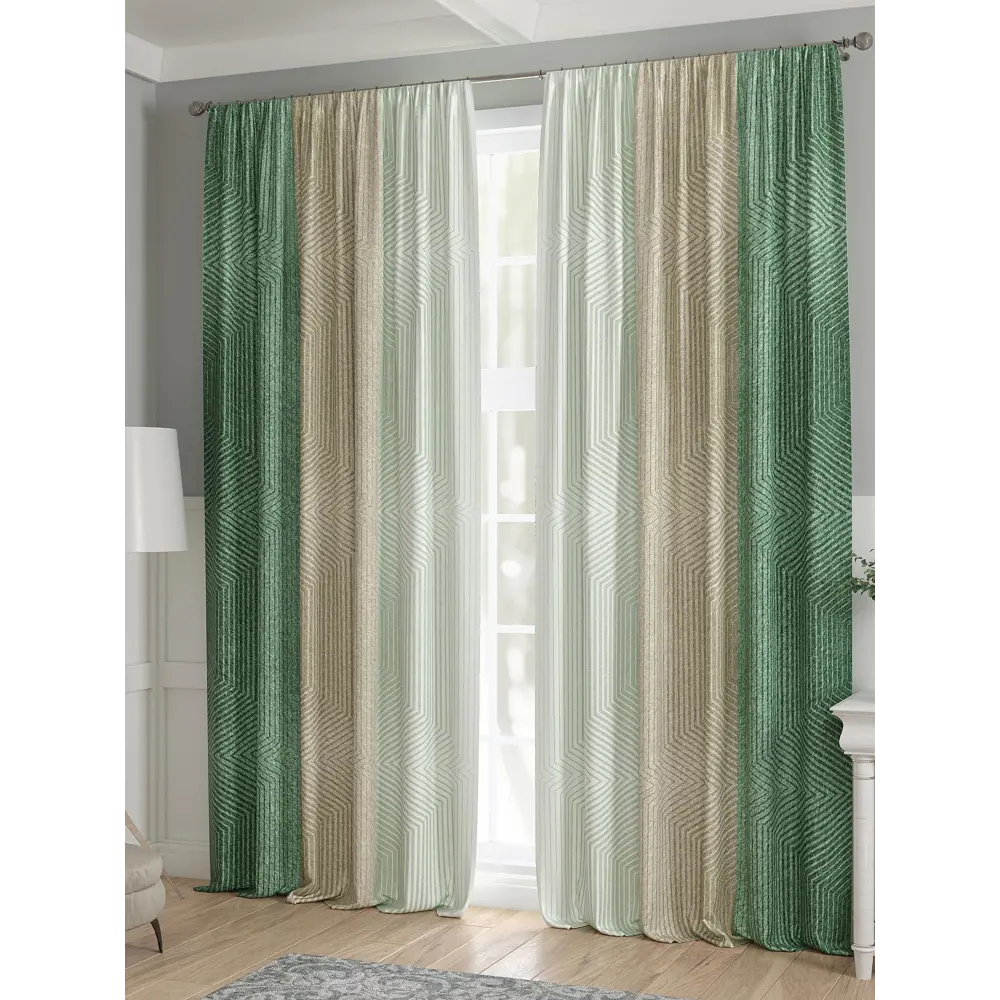 Фото 3 Комплект штор 2 шт на ленте Comfy Way Базовая Коллекция CW521182 150x240 см жаккард цвет зеленый Фото 3 Комплект штор 2 шт на ленте Comfy Way Базовая Коллекция CW521182 150x240 см жаккард цвет зеленый