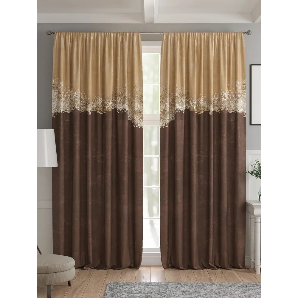 Фото 4 Комплект штор 2 шт на ленте Comfy Way Базовая Коллекция CW521179 150x240 см жаккард цвет коричневый Фото 4 Комплект штор 2 шт на ленте Comfy Way Базовая Коллекция CW521179 150x240 см жаккард цвет коричневый