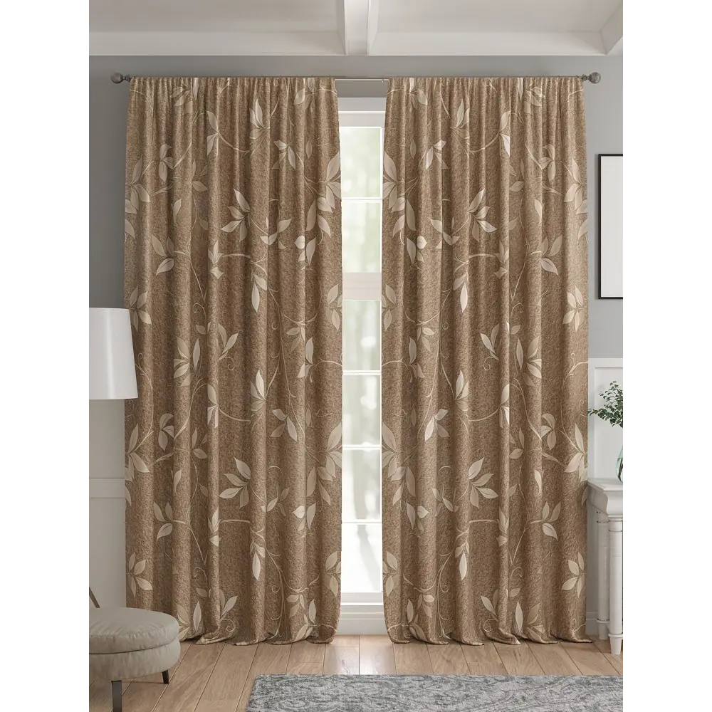 Фото 4 Комплект штор 2 шт на ленте Comfy Way Базовая Коллекция CW521155 150x240 см жаккард цвет коричневый Фото 4 Комплект штор 2 шт на ленте Comfy Way Базовая Коллекция CW521155 150x240 см жаккард цвет коричневый