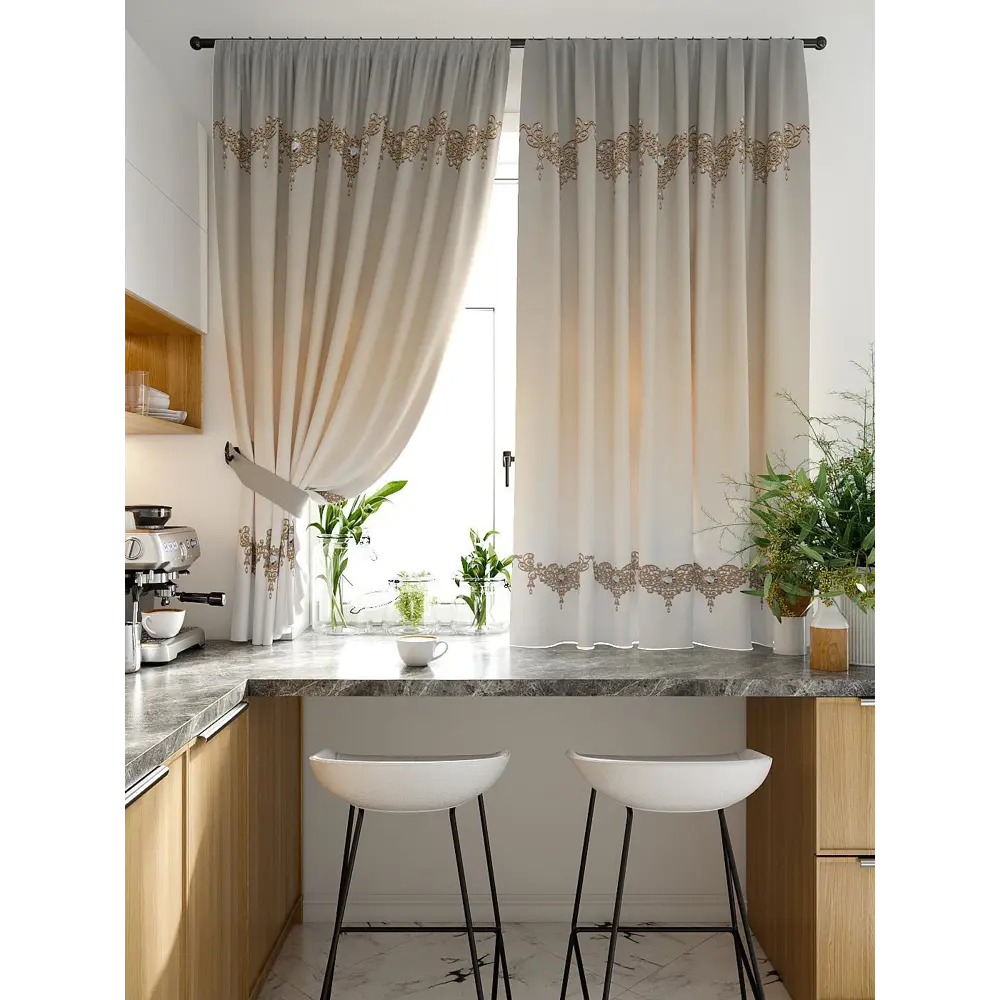 Фото Комплект штор на ленте At Home Рилорис AT920340 150x180 см габардин цвет бежевый Фото Комплект штор на ленте At Home Рилорис AT920340 150x180 см габардин цвет бежевый
