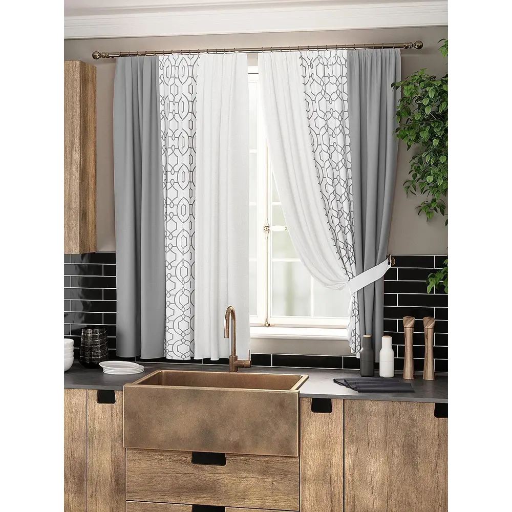 Фото Комплект штор на ленте At Home Ульна AT961008 150x180 см габардин цвет серый Фото Комплект штор на ленте At Home Ульна AT961008 150x180 см габардин цвет серый