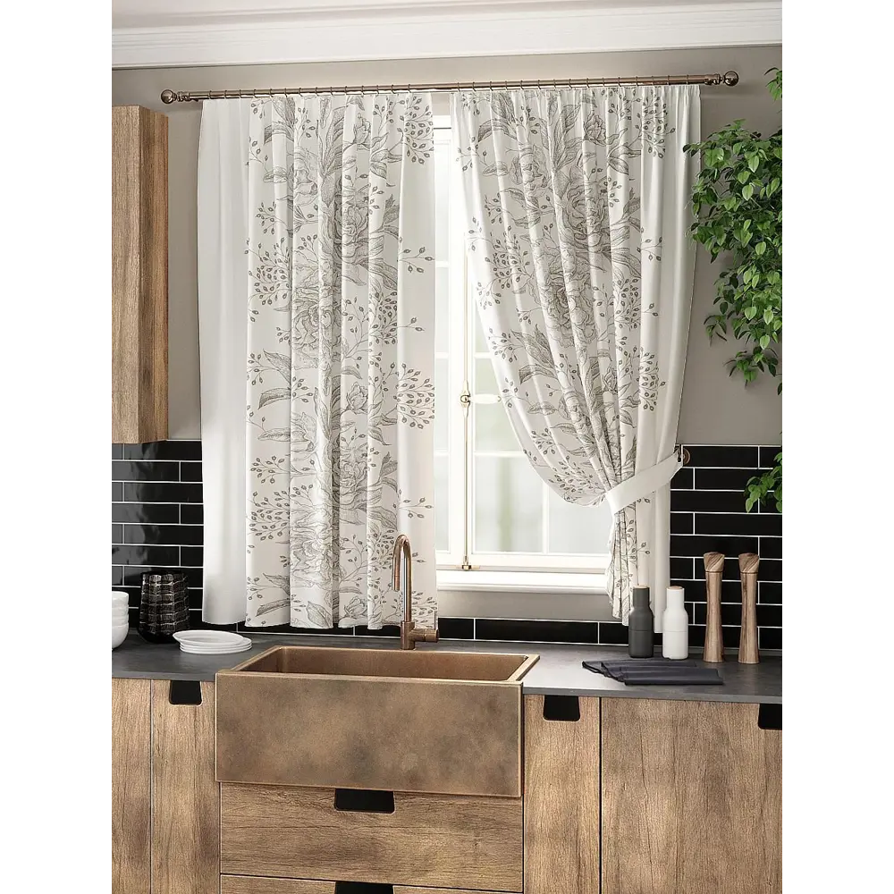 Фото Комплект штор на ленте At Home Удзуми AT961066 150x180 см вуаль цвет коричневый Фото Комплект штор на ленте At Home Удзуми AT961066 150x180 см вуаль цвет коричневый