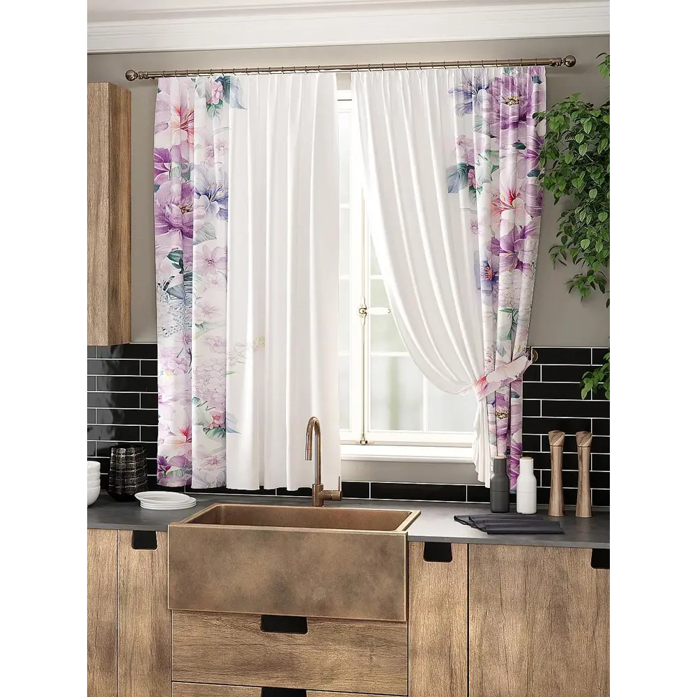 Фото Комплект штор на ленте At Home Локсор AT961026 150x180 см вуаль цвет синий