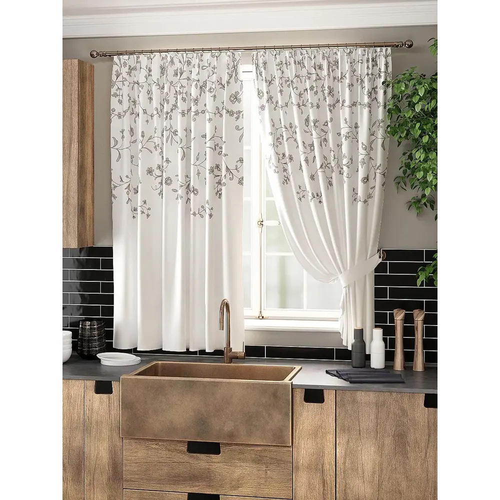 Фото Комплект штор на ленте At Home Олонис AT961126 150x180 см вуаль цвет серый Фото Комплект штор на ленте At Home Олонис AT961126 150x180 см вуаль цвет серый