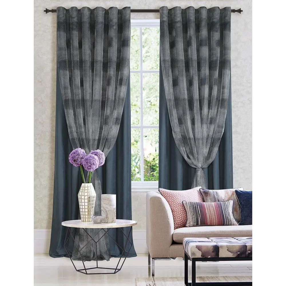 Фото 2 Комплект штор на ленте At Home Стилнис AT206459 160x270 см вуаль цвет серый Фото 2 Комплект штор на ленте At Home Стилнис AT206459 160x270 см вуаль цвет серый