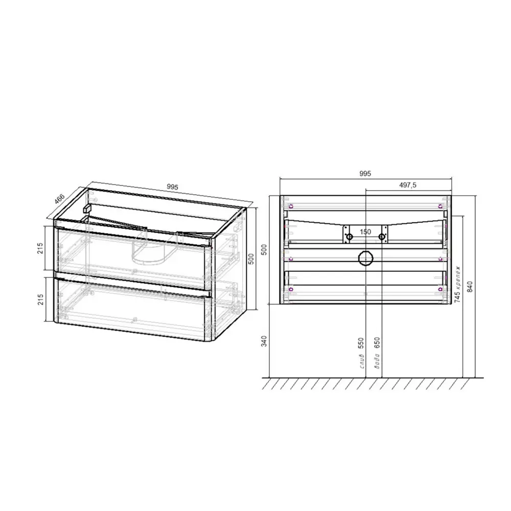 Фото 3 Тумба с раковиной Vincea VMC-2V100RW,VCB-2VP100W 100 Фото 3 Тумба с раковиной Vincea VMC-2V100RW,VCB-2VP100W 100