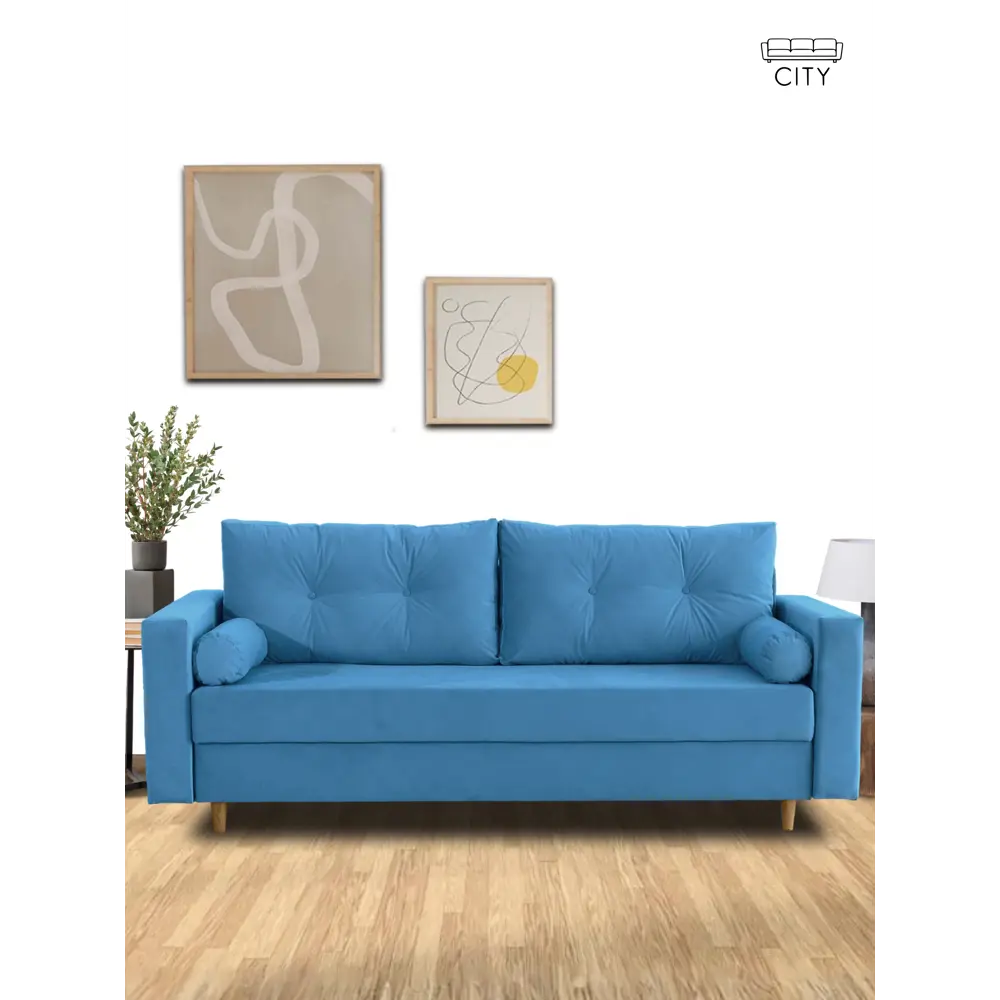 Фото Раскладной диван Cityhd прямой диван 220x85x96 см велюр цвет синий
