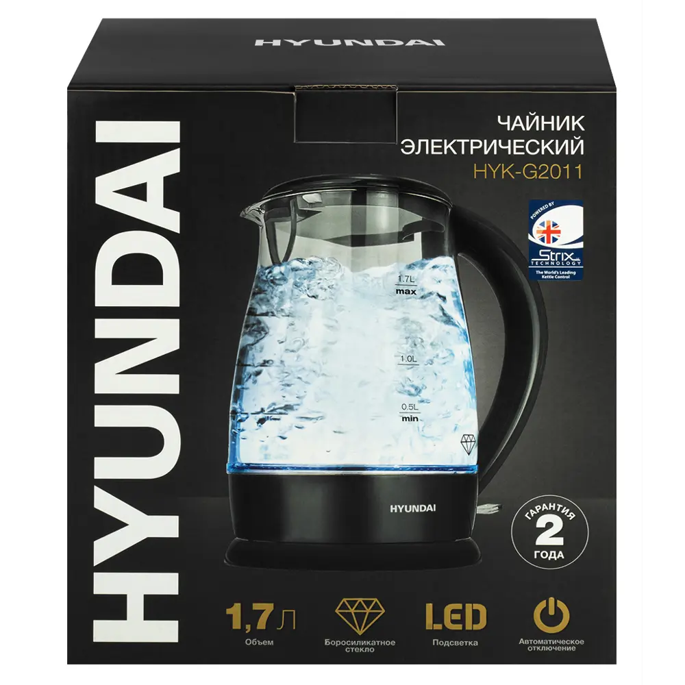 Фото 10 Электрический чайник 1.7 л Hyundai HYK-G2011 стекло цвет черный Фото 10 Электрический чайник 1.7 л Hyundai HYK-G2011 стекло цвет черный