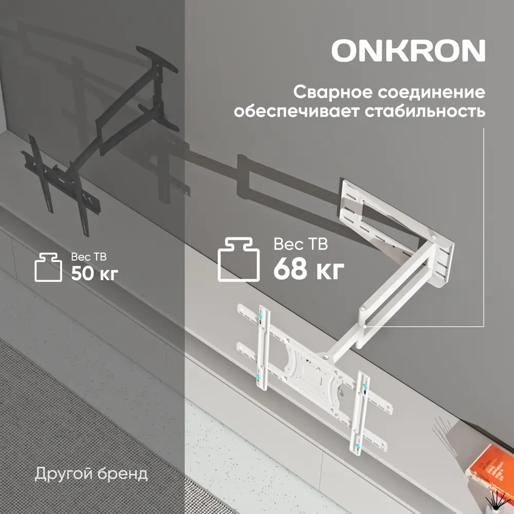Фото 5 Кронштейн для крепления телевизора наклонно-поворотный 40-75 ONKRON M7L цвет белый Фото 5 Кронштейн для крепления телевизора наклонно-поворотный 40-75 ONKRON M7L цвет белый