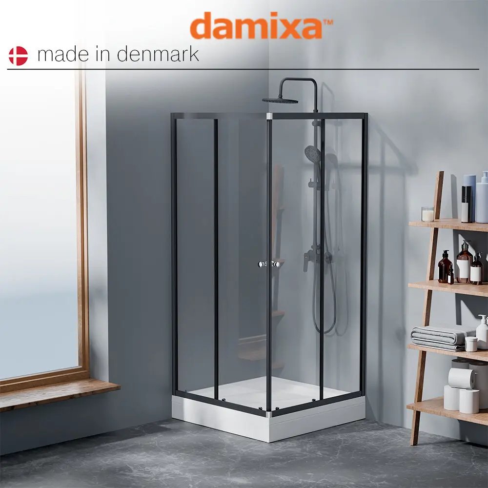 Фото 2 Душевой уголок Damixa Venus DX09VE-403-090GT угол 90x89.6см черный профиль эффект стекла без покрытия Фото 2 Душевой уголок Damixa Venus DX09VE-403-090GT угол 90x89.6см черный профиль эффект стекла без покрытия