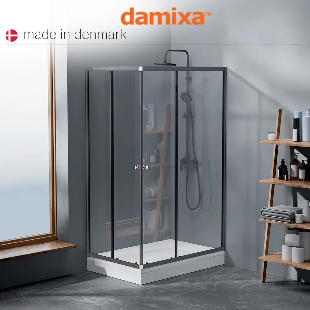 Фото 2 Душевой уголок Damixa Venus DX09VE-403-12080GT угол 120.3x79.6см черный профиль эффект стекла без покрытия Фото 2 Душевой уголок Damixa Venus DX09VE-403-12080GT угол 120.3x79.6см черный профиль эффект стекла без покрытия