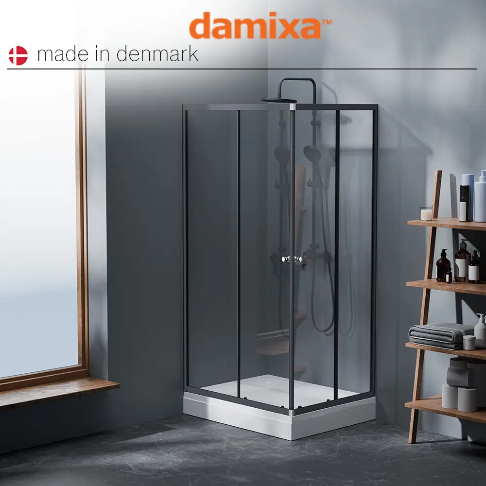 Фото 2 Душевой уголок Damixa Venus DX09VE-403-10080GT угол 100x79.6см черный профиль эффект стекла без покрытия Фото 2 Душевой уголок Damixa Venus DX09VE-403-10080GT угол 100x79.6см черный профиль эффект стекла без покрытия