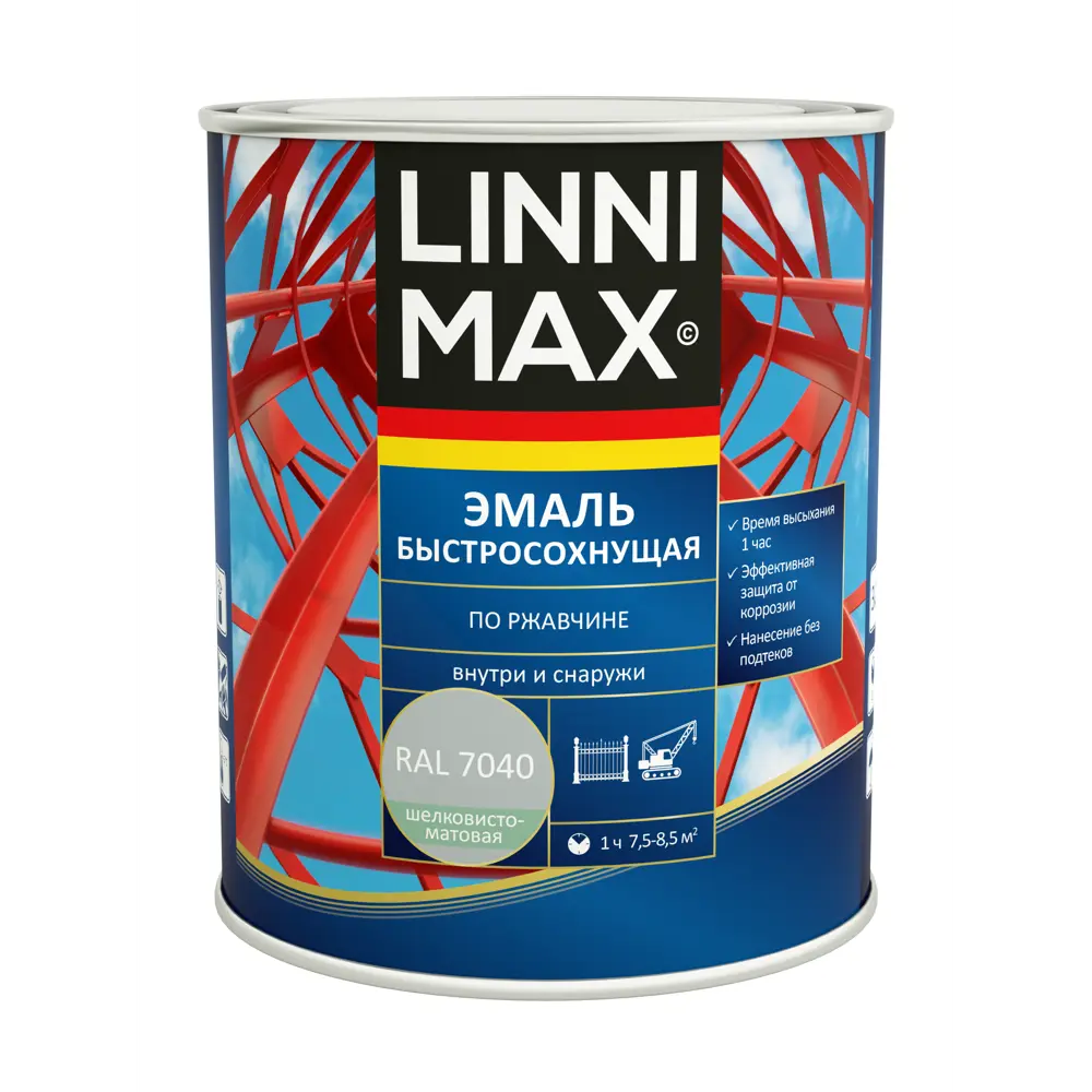 Фото 2 Грунт-эмаль по ржавчине Linnimax Быстросохнущая шелковисто-матовая цвет серый 0.75 л Фото 2 Грунт-эмаль по ржавчине Linnimax Быстросохнущая шелковисто-матовая цвет серый 0.75 л