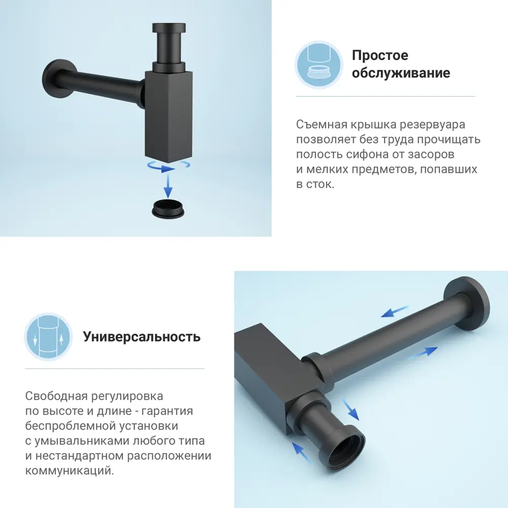 Фото 5 Набор сифон для раковины и донный клапан Wellsee Drainage System 182110001 цвет матовый черный Фото 5 Набор сифон для раковины и донный клапан Wellsee Drainage System 182110001 цвет матовый черный