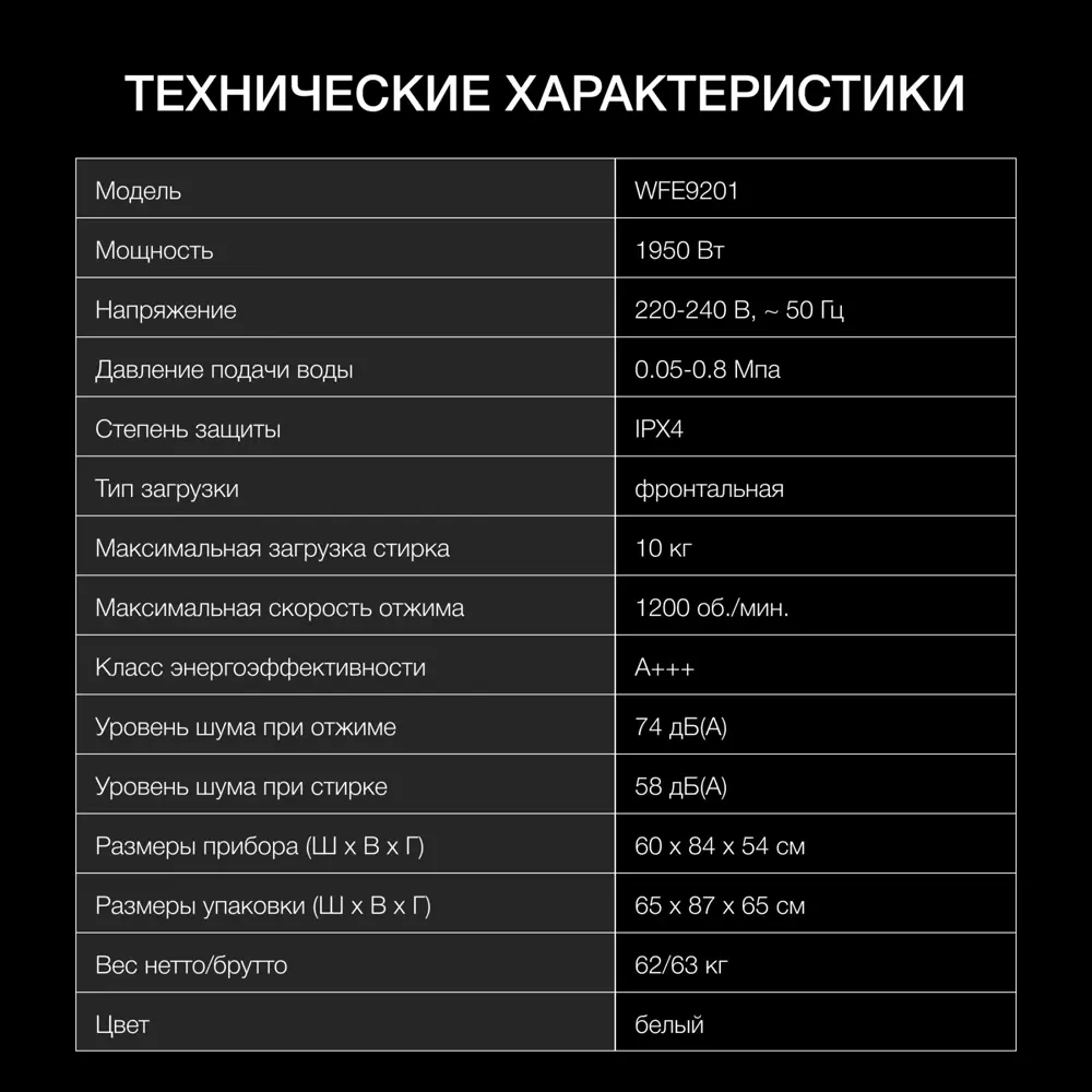 Фото 6 Стиральная машина Hyundai Wfe9201 60x54x84 см 10 кг цвет белый Фото 6 Стиральная машина Hyundai Wfe9201 60x54x84 см 10 кг цвет белый
