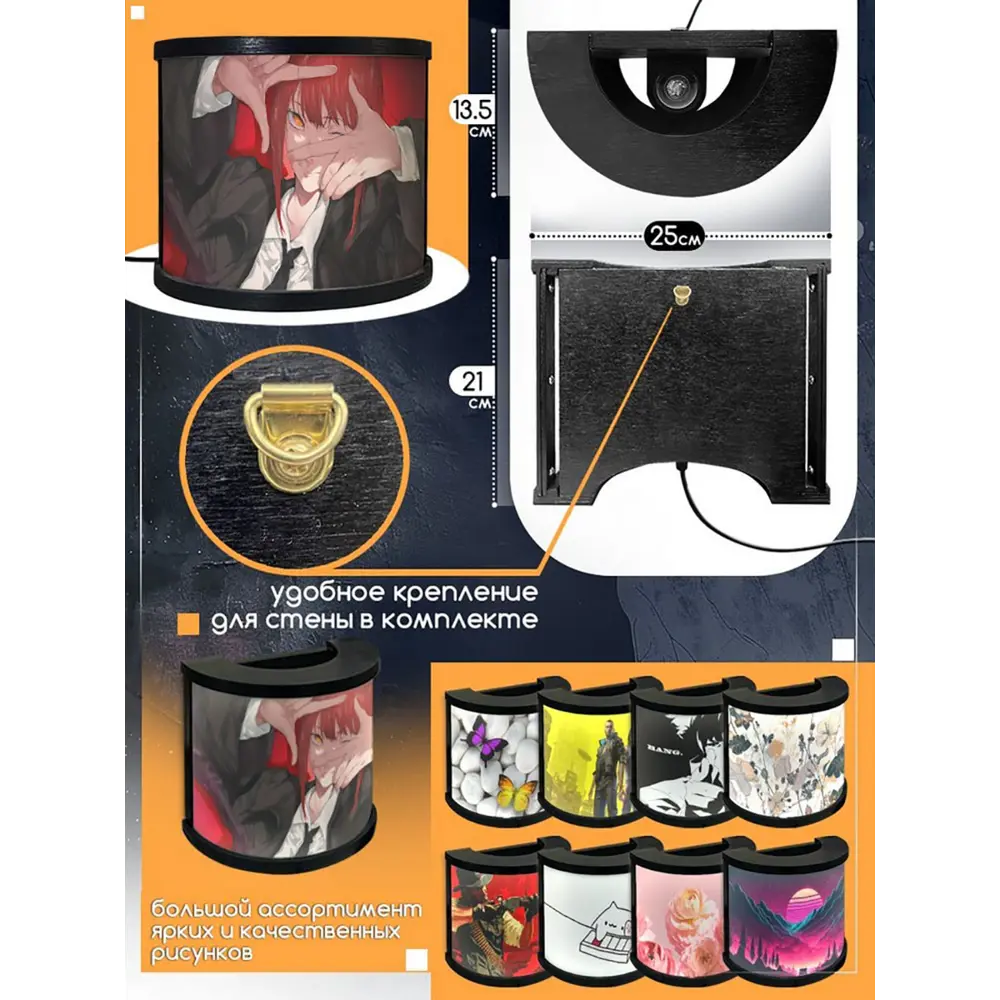 Фото 4 Настенный светильник Бруталити Бра аниме chainsaw man 127 Bruh-gsun-190624-0126 цвет черный