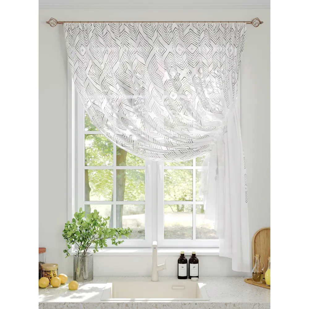 Фото 2 Тюль на шторной ленте Comfy Way Циронно 300x150 см цвет белый Фото 2 Тюль на шторной ленте Comfy Way Циронно 300x150 см цвет белый