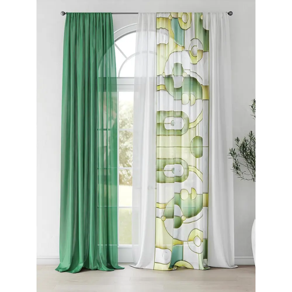 Фото 4 Комплект штор на шторной ленте Comfy Way Нергирс 150x250 см цвет зеленый Фото 4 Комплект штор на шторной ленте Comfy Way Нергирс 150x250 см цвет зеленый