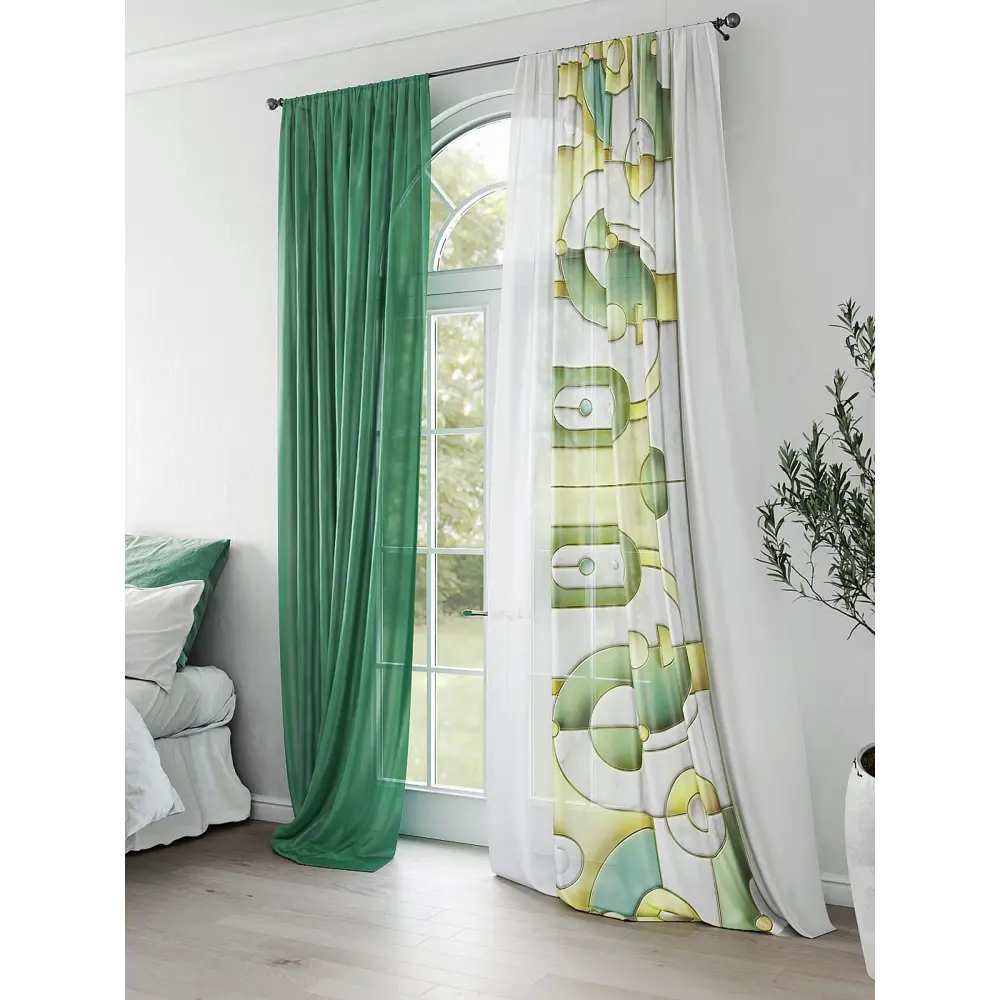 Фото 2 Комплект штор на шторной ленте Comfy Way Нергирс 150x250 см цвет зеленый Фото 2 Комплект штор на шторной ленте Comfy Way Нергирс 150x250 см цвет зеленый