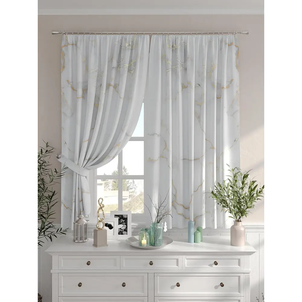 Фото 5 Комплект штор на шторной ленте Comfy Way Ранфиртас 150x160 см цвет белый Фото 5 Комплект штор на шторной ленте Comfy Way Ранфиртас 150x160 см цвет белый