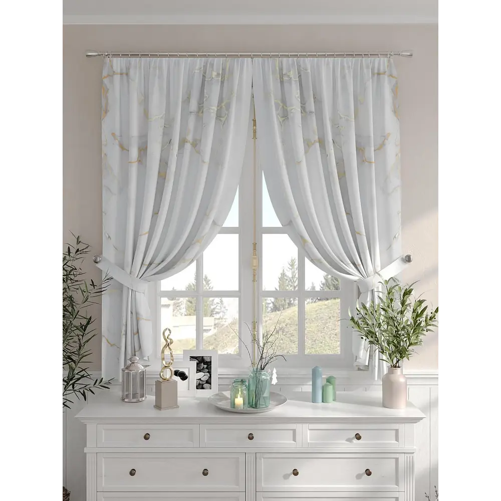 Фото 4 Комплект штор на шторной ленте Comfy Way Ранфиртас 150x160 см цвет белый Фото 4 Комплект штор на шторной ленте Comfy Way Ранфиртас 150x160 см цвет белый