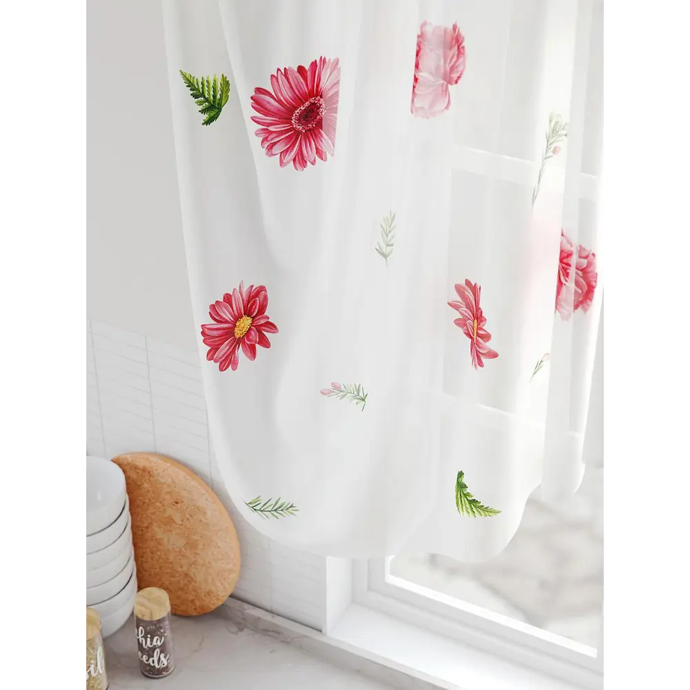 Фото 4 Тюль на шторной ленте Comfy Way Флокирист 300x130 см цвет белый