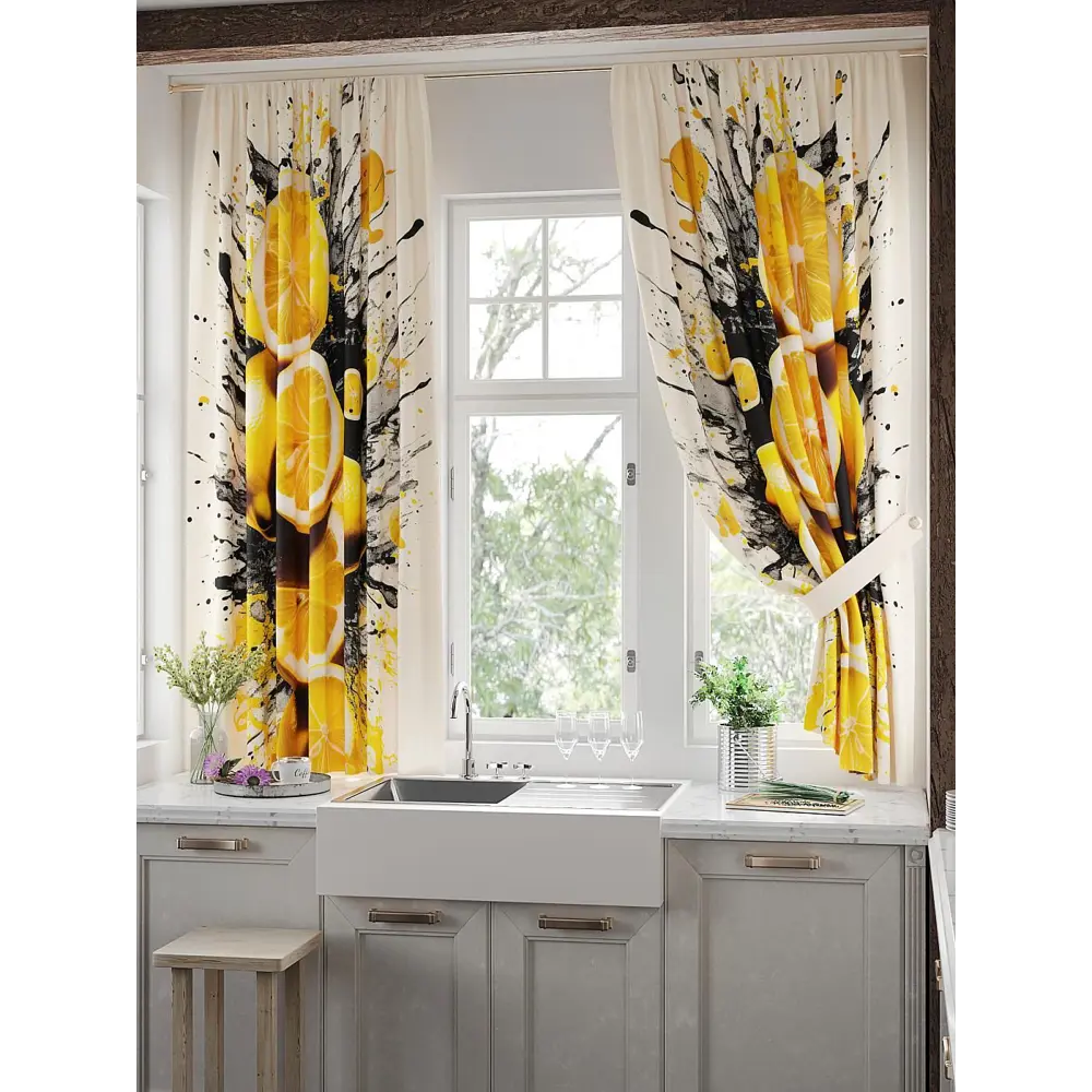 Фото 2 Комплект штор на шторной ленте Comfy Way Линомик - 75 150x170 см цвет желтый Фото 2 Комплект штор на шторной ленте Comfy Way Линомик - 75 150x170 см цвет желтый