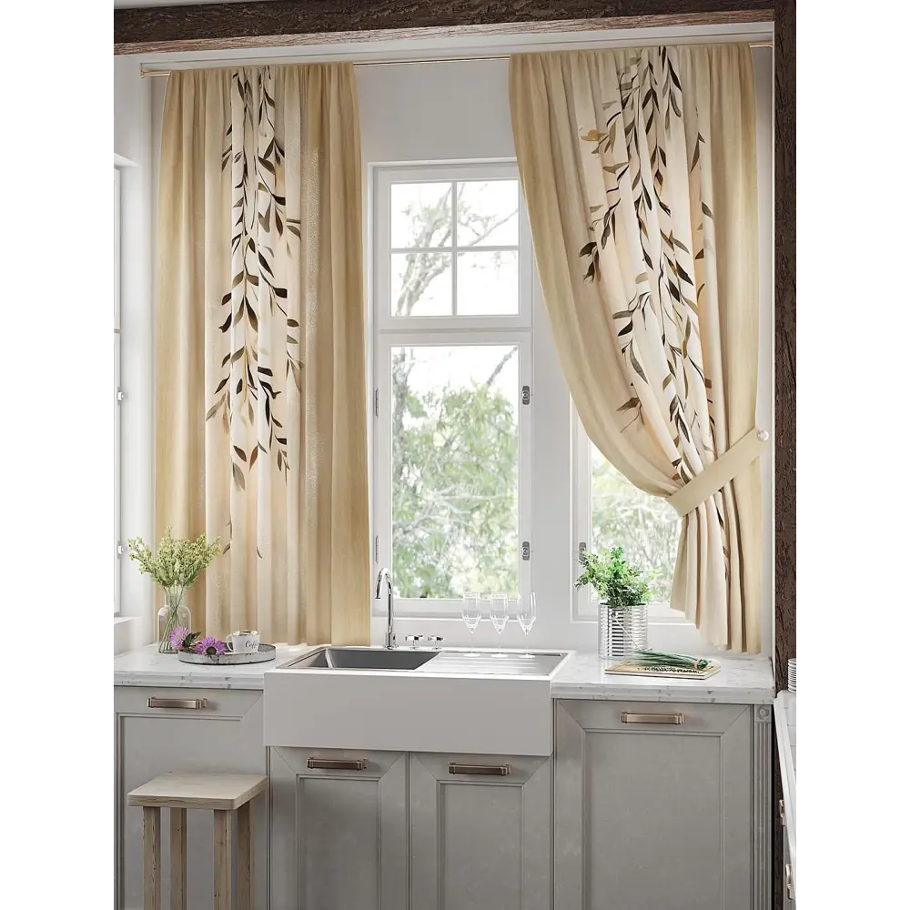 Фото 2 Комплект штор на шторной ленте Comfy Way Линомик - 04 150x170 см цвет бежевый