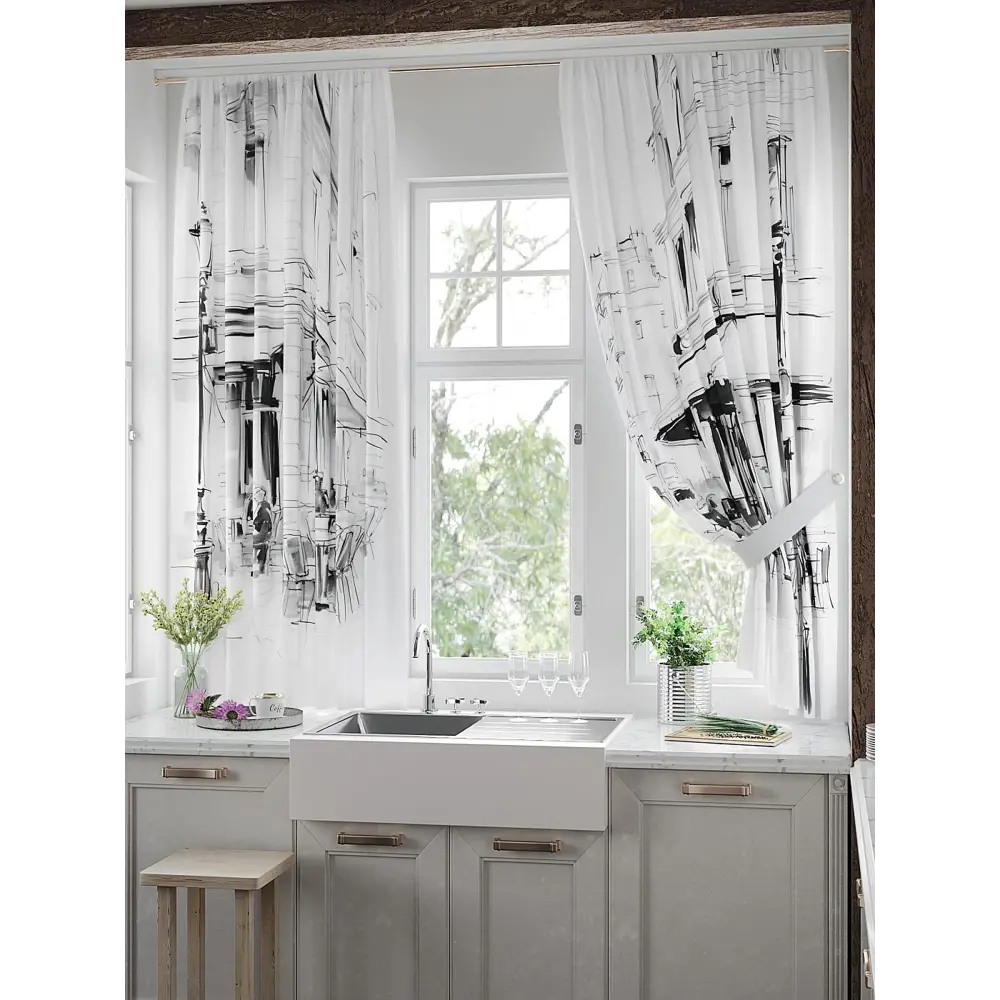 Фото 2 Комплект штор на шторной ленте Comfy Way Линомик - 77 150x170 см цвет белый Фото 2 Комплект штор на шторной ленте Comfy Way Линомик - 77 150x170 см цвет белый