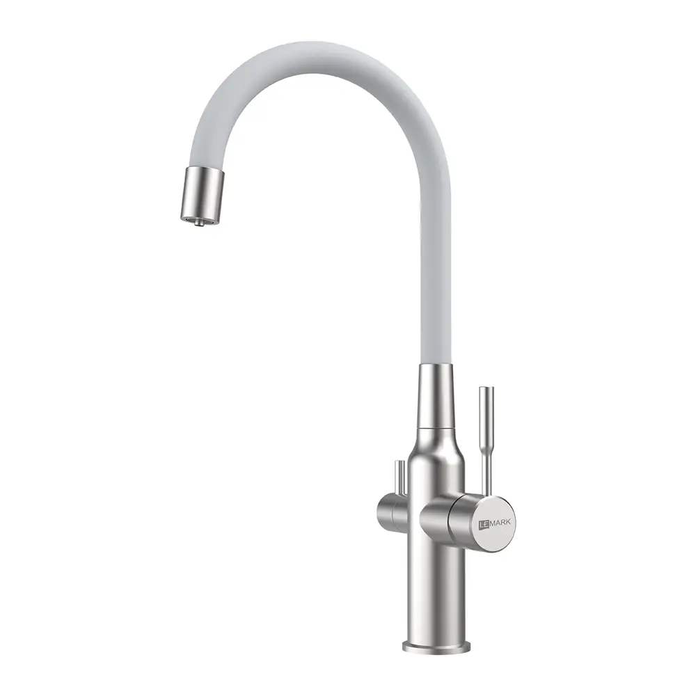 Фото Смеситель для кухни Lemark Lm5083S-White с подключением к фильтру с питьевой водой цвет сталь/белый Фото Смеситель для кухни Lemark Lm5083S-White с подключением к фильтру с питьевой водой цвет сталь/белый