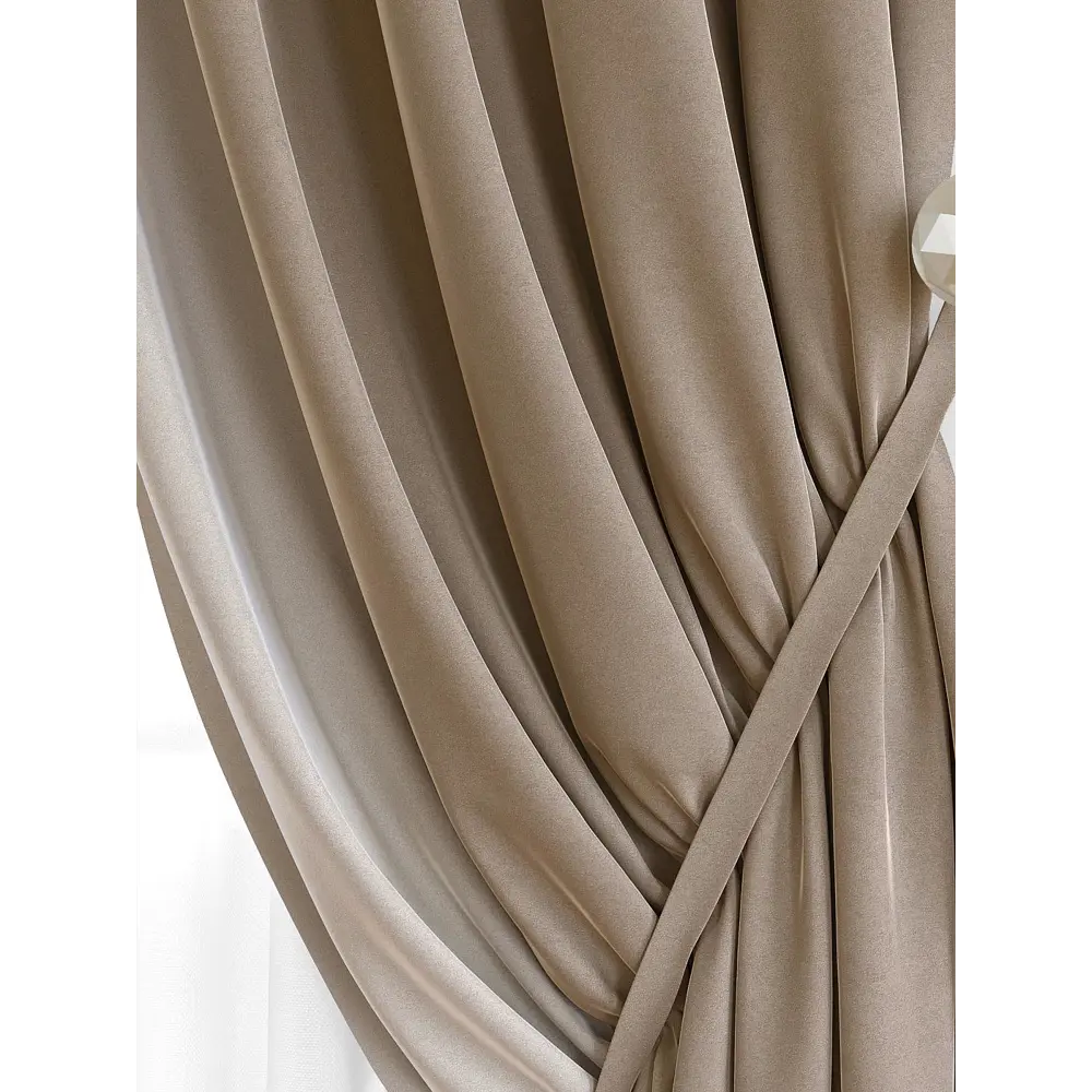 Фото 3 Комплект штор на ленте At Home Твеон 180x260 см бархат цвет коричневый AA206191-260