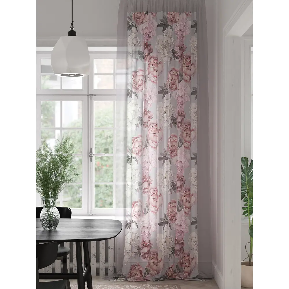 Фото Тюль на ленте вуаль At Home Самикрес 150x280 см цвет розовый/зеленый AA974284