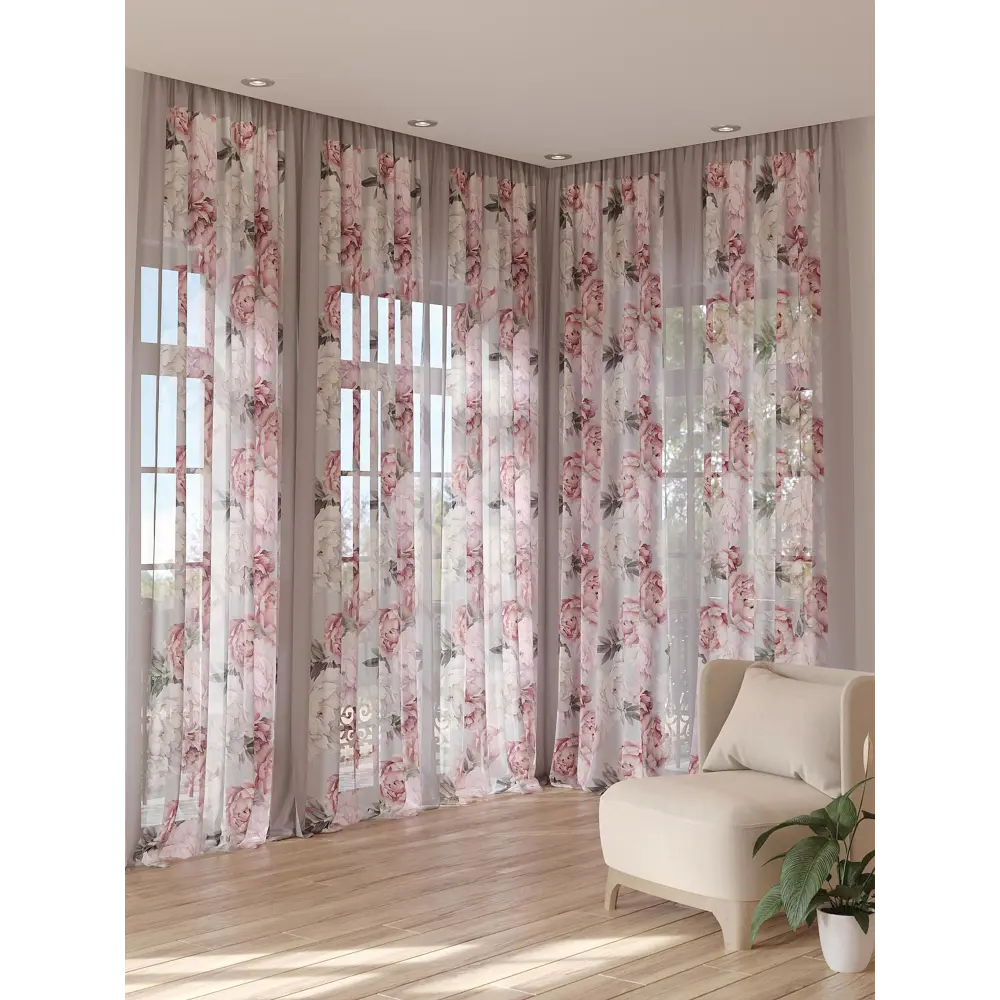 Фото 3 Тюль на ленте вуаль At Home Самикрес 150x280 см цвет розовый/зеленый AA974284