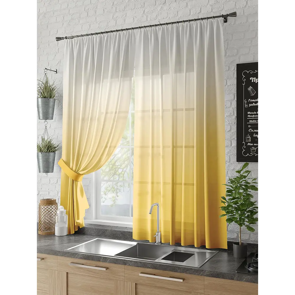 Фото Тюль на ленте вуаль At Home Тристар 150x180 см цвет желтый AA930583