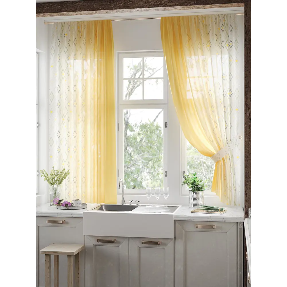 Фото 3 Тюль на ленте вуаль At Home Фанвикрос 150x180 см цвет белый/серый AA930709