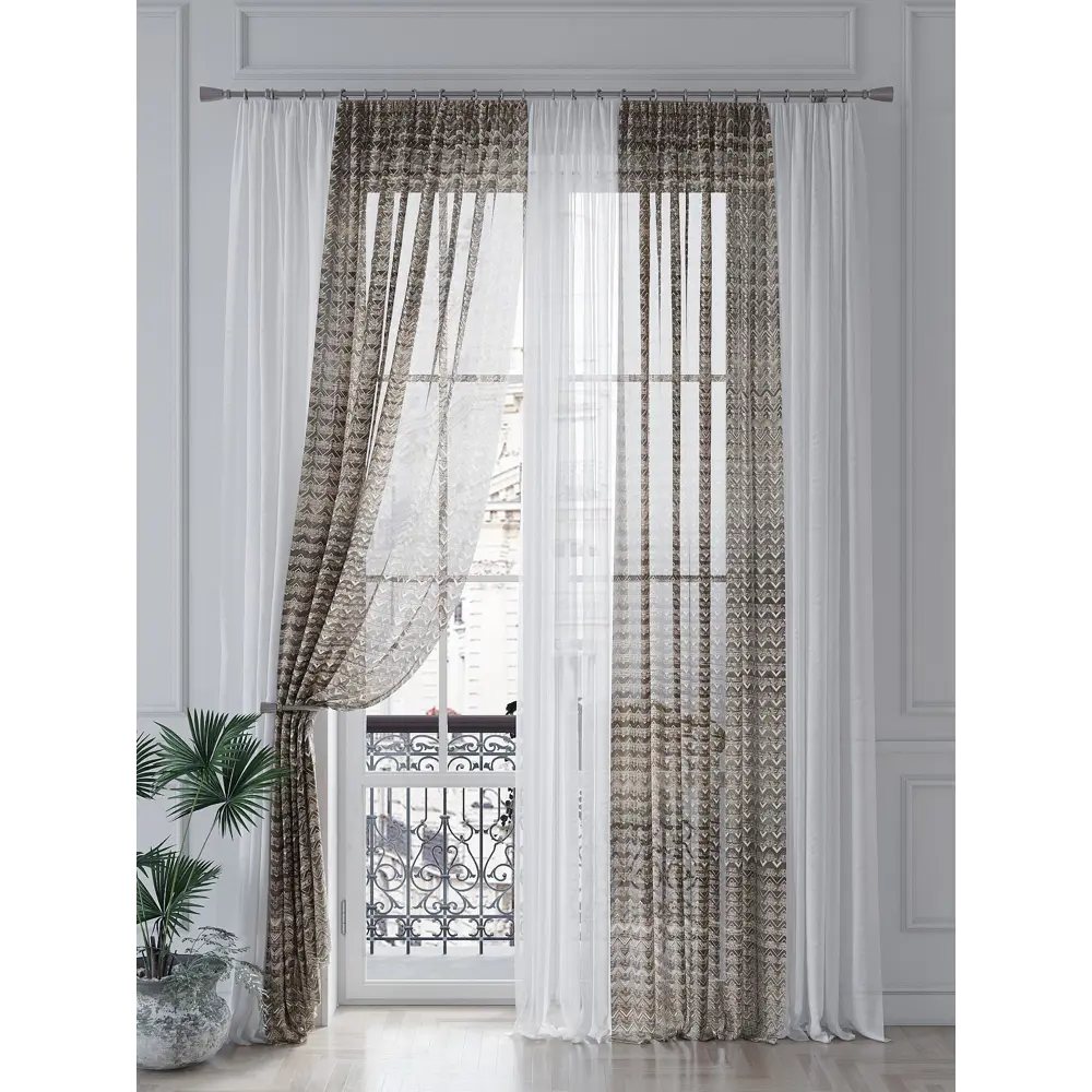 Фото 4 Тюль на ленте вуаль At Home Конквинс 150x260 см цвет бежевый/коричневый/золотой AA542024 Фото 4 Тюль на ленте вуаль At Home Конквинс 150x260 см цвет бежевый/коричневый/золотой AA542024