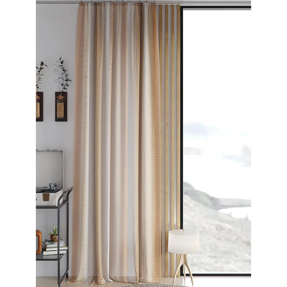 Фото Тюль на ленте вуаль At Home Милиркенс 150x260 см цвет белый/коричневый AA542041 Фото Тюль на ленте вуаль At Home Милиркенс 150x260 см цвет белый/коричневый AA542041
