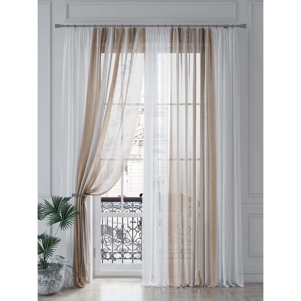 Фото 4 Тюль на ленте вуаль At Home Милиркенс 150x260 см цвет белый/коричневый AA542041 Фото 4 Тюль на ленте вуаль At Home Милиркенс 150x260 см цвет белый/коричневый AA542041