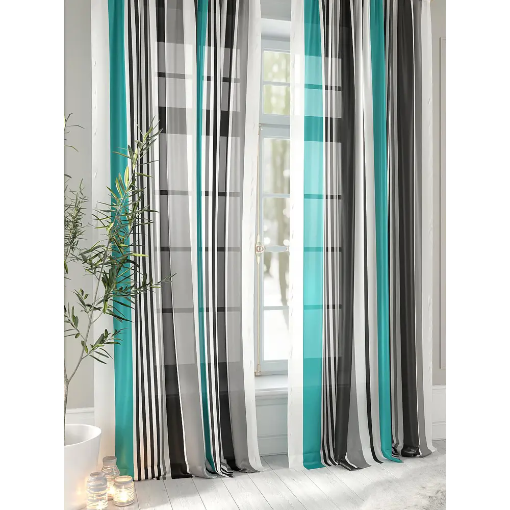 Фото Тюль на ленте вуаль At Home Офлорис 150x260 см цвет черный/бирюзовый AA970117 Фото Тюль на ленте вуаль At Home Офлорис 150x260 см цвет черный/бирюзовый AA970117