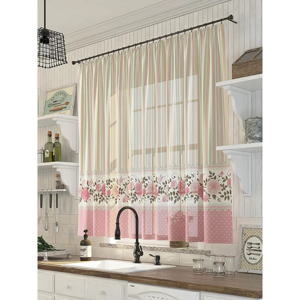 Фото Тюль на ленте вуаль At Home Керлит 300x150 см цвет белый/коричневый/розовый AA533006 Фото Тюль на ленте вуаль At Home Керлит 300x150 см цвет белый/коричневый/розовый AA533006