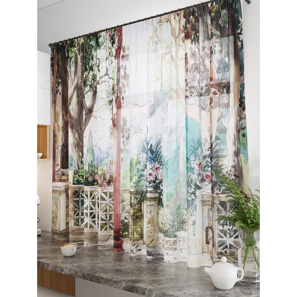 Фото Тюль на ленте вуаль At Home Орбиньи 300x150 см цвет синий/бежевый/розовый/голубой AA533307