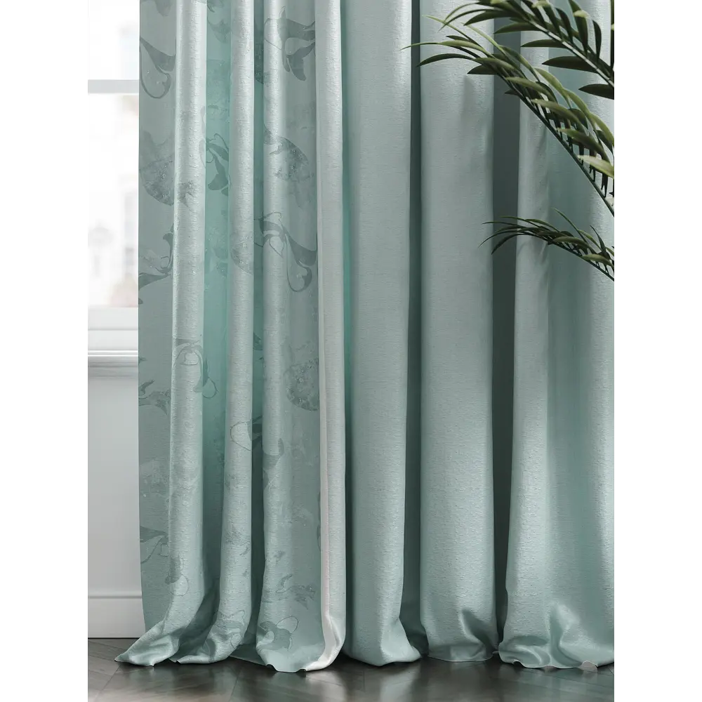 Фото 2 Комплект штор на ленте габардин At Home Линосис 150x250 см цвет бирюзовый AA545061 Фото 2 Комплект штор на ленте габардин At Home Линосис 150x250 см цвет бирюзовый AA545061