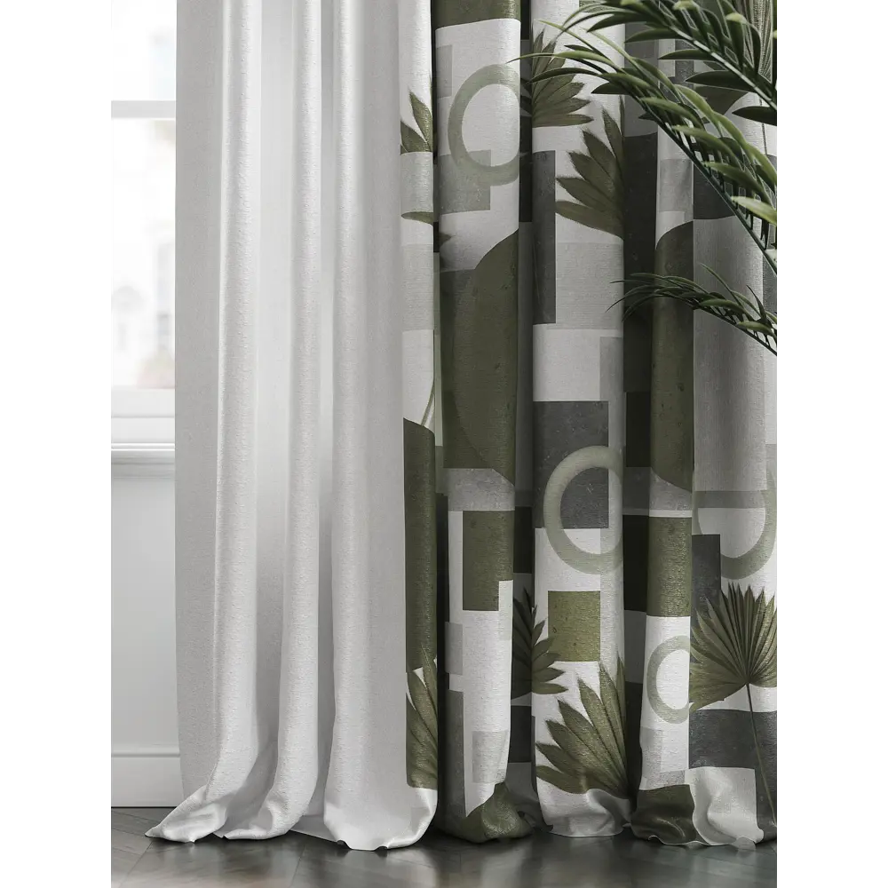 Фото 2 Комплект штор на ленте габардин At Home Шилронс 150x250 см цвет серый/зеленый AA545068 Фото 2 Комплект штор на ленте габардин At Home Шилронс 150x250 см цвет серый/зеленый AA545068