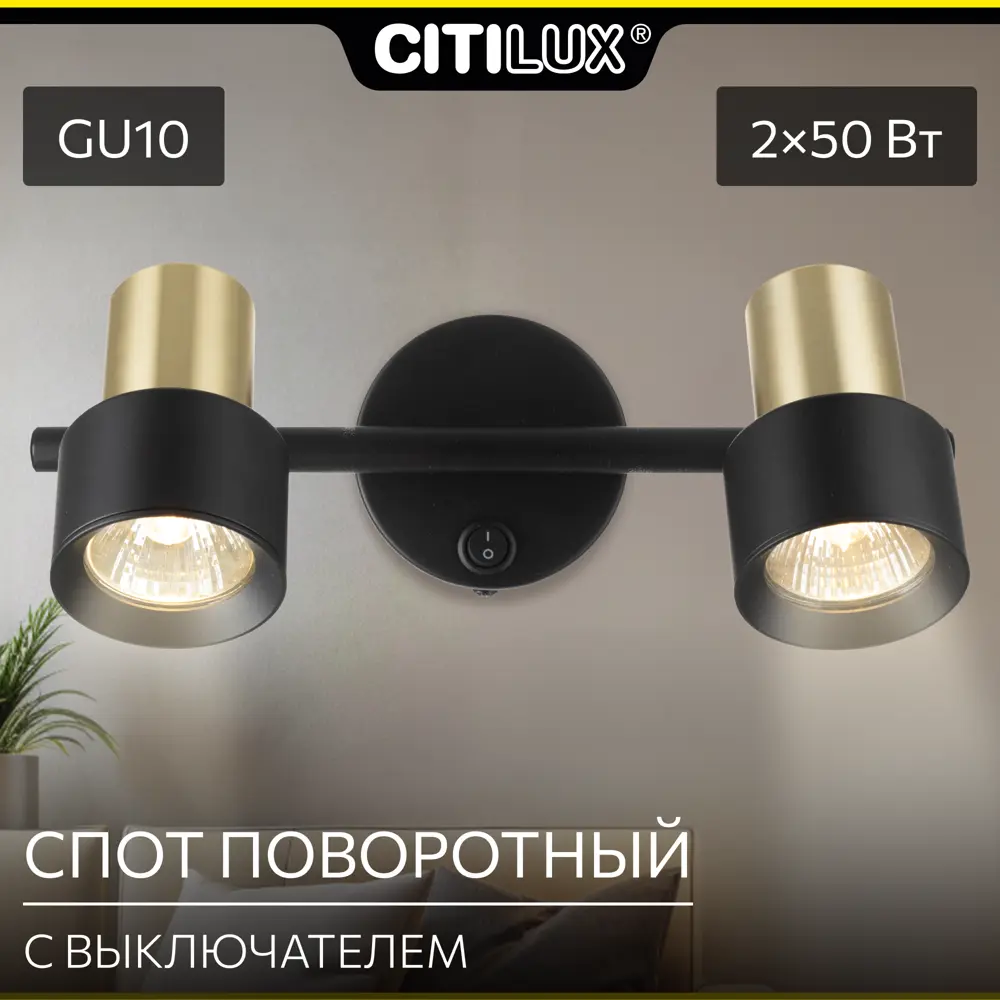 Фото Спот поворотный Citilux Cl505621 2 лампы 3 м² цвет черный Фото Спот поворотный Citilux Cl505621 2 лампы 3 м² цвет черный