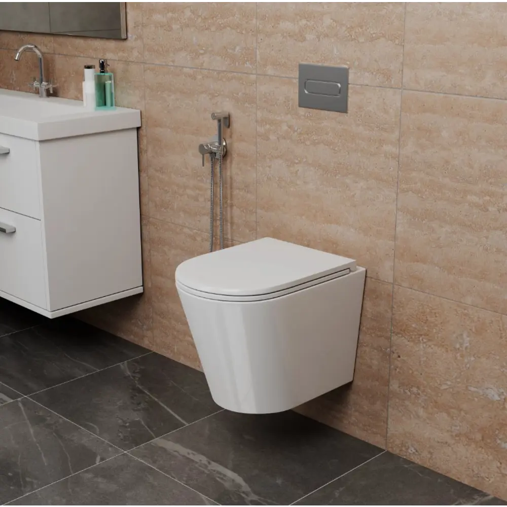 Фото 2 Унитаз подвесной D&k DT1026516 безободковый с сиденьем микролифт Фото 2 Унитаз подвесной D&k DT1026516 безободковый с сиденьем микролифт